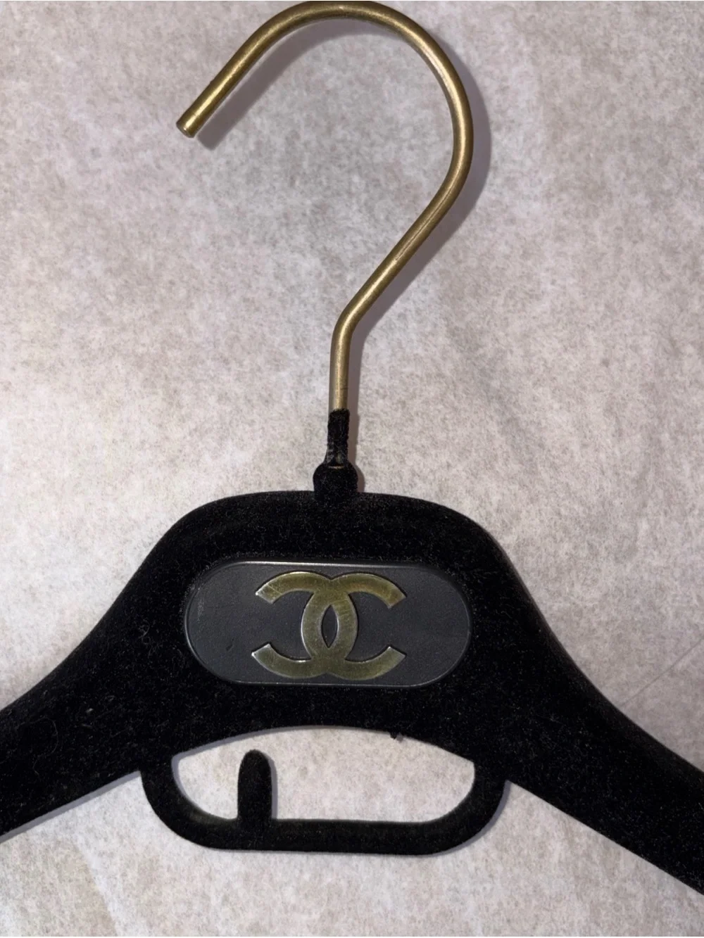 CHANEL Black Velvet Hangers with Gold CC Logos (Set of 3)